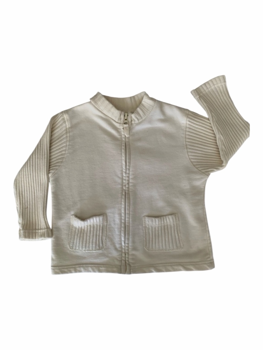 Vintage Circo Zip Up Girls 3T Cream Cardigan Top Mock Neck  Pockets Long Sleeves